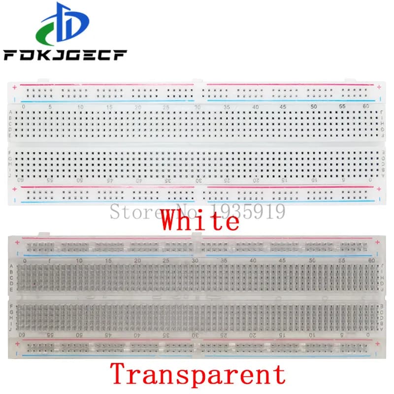 MB102 Solderless PCB Breadboard - White/Transparent, 830 Point, for Test Development, DIY Electronic Experiments