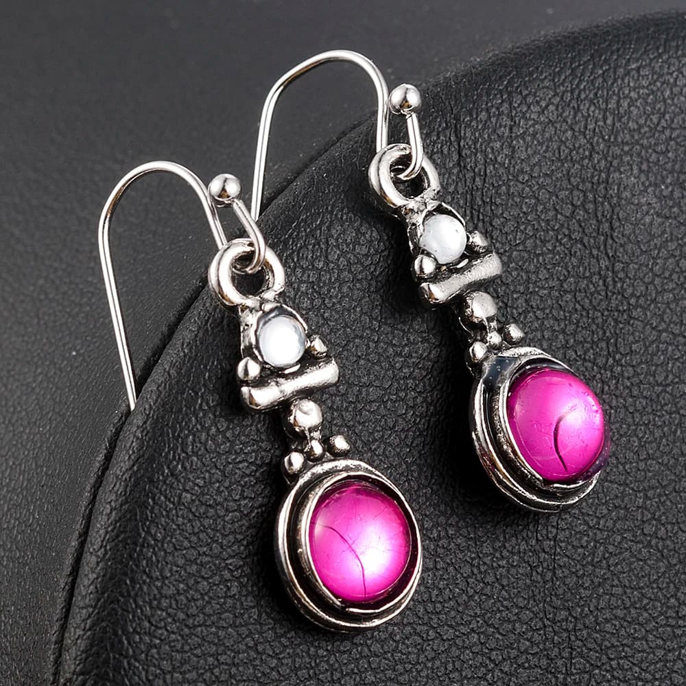 Vintage Pink Moonstone Earrings for Women, European & American Fashion Trend, Wholesale Jewelry Gift