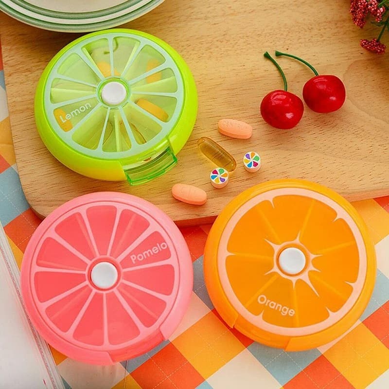 7 Day Weekly Pill Box Case with Splitter - Rotating Tablet Storage Organizer for Travel and Medicine