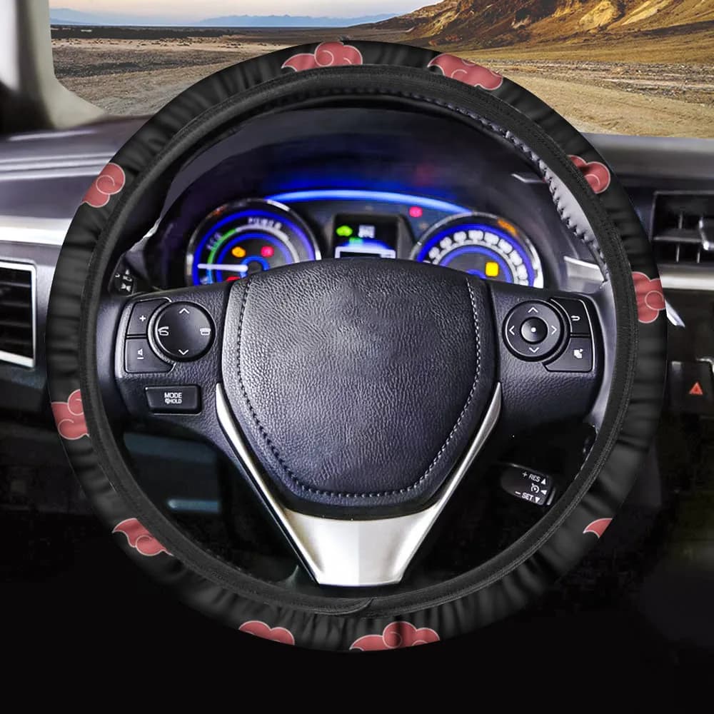 INSTANTARTS Akatsuki Pattern Car Steering Wheel Cover for Men and Boys, Easy to Install, Washable, Hot Car Accessory
