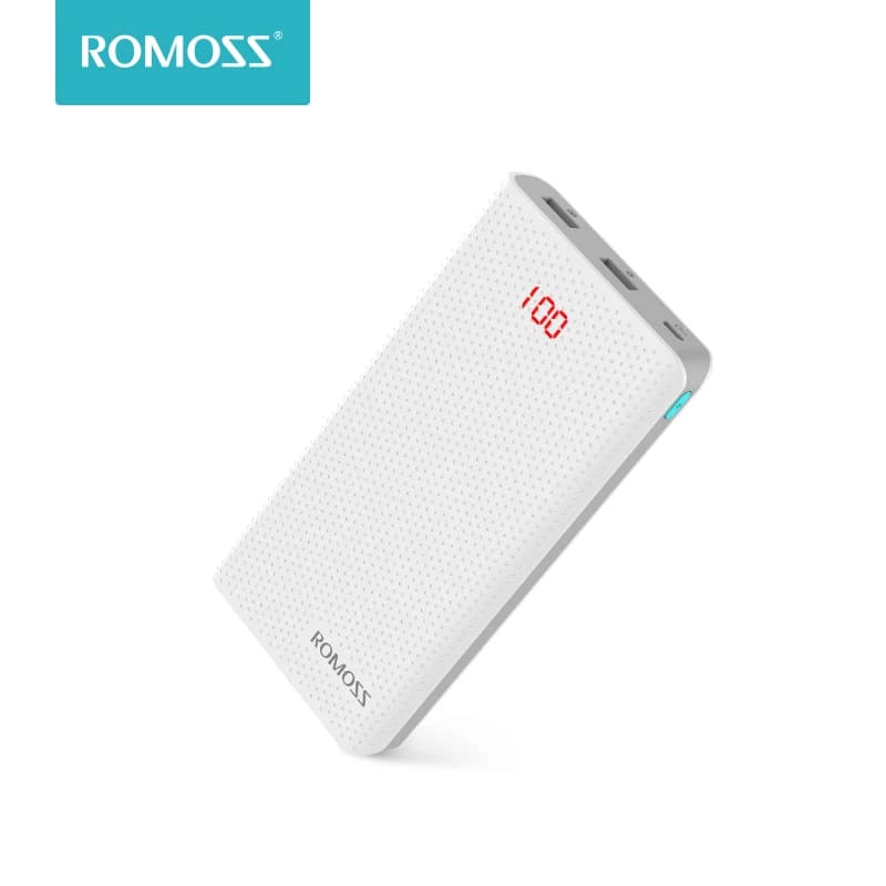 ROMOSS Sense 6 20000mAh LED Power Bank - Dual Port External Battery Pack with Fast Charging and LED Indicator for Phones and Tablets