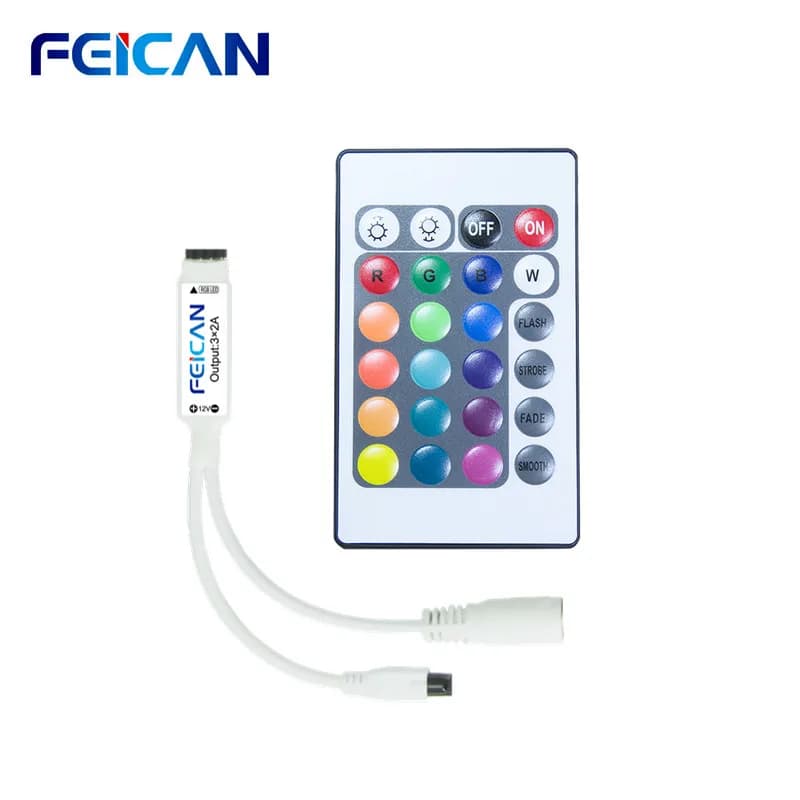 RGB LED Strip Controller with 24-Key IR Remote and DC 12V Mini Switch for 5050 and 2835 LED Strips