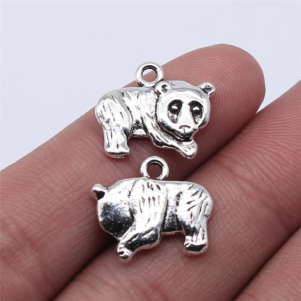 10 Pack Antique Silver Panda Charms Pendant 13x17mm for Jewelry Making and DIY Projects