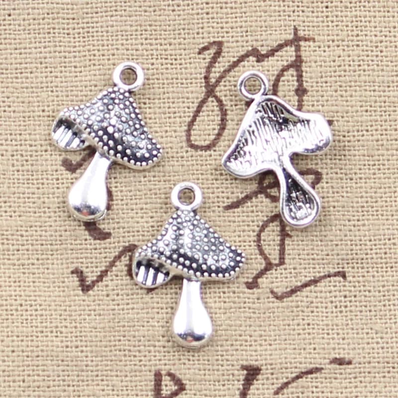 30 Mushroom Charms - 20x14mm Antique Silver Color Pendants for DIY Necklace Crafts Making Findings - Handmade Tibetan Jewelry - Set of 30 Pieces