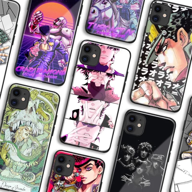 JoJo's Bizarre Adventure Anime Soft Silicone Glass iPhone Case Cover - Compatible with SE, 6, 6s, 7, 8 Plus, X, XR, XS, 11, 12 Mini, Pro Max
