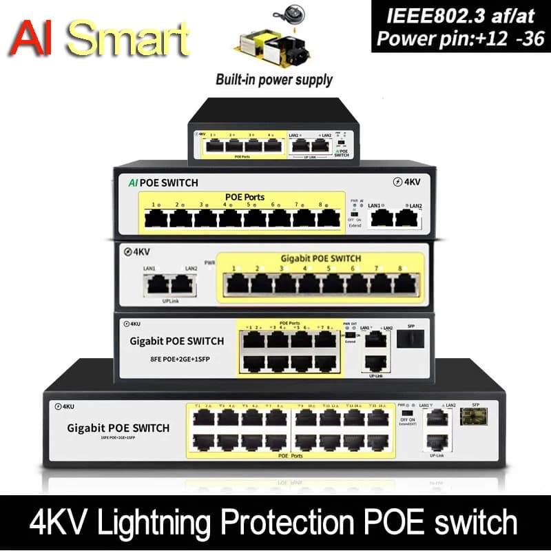 SZSSCEE 10-Port Gigabit PoE Switch, IEEE 802.3af/at Support for IP Cameras and Wireless AP, 10/100/1000Mbps Network Switch