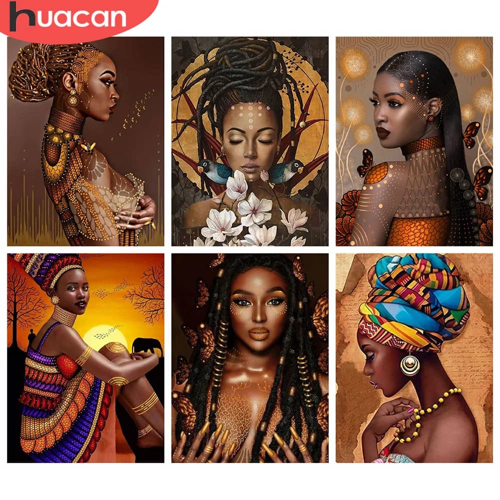 HUACAN 5D Diamond Painting African Woman Rhinestones Diamond Embroidery Cross Stitch Portrait Mosaic Decoration - New Arrivals (On Sale)