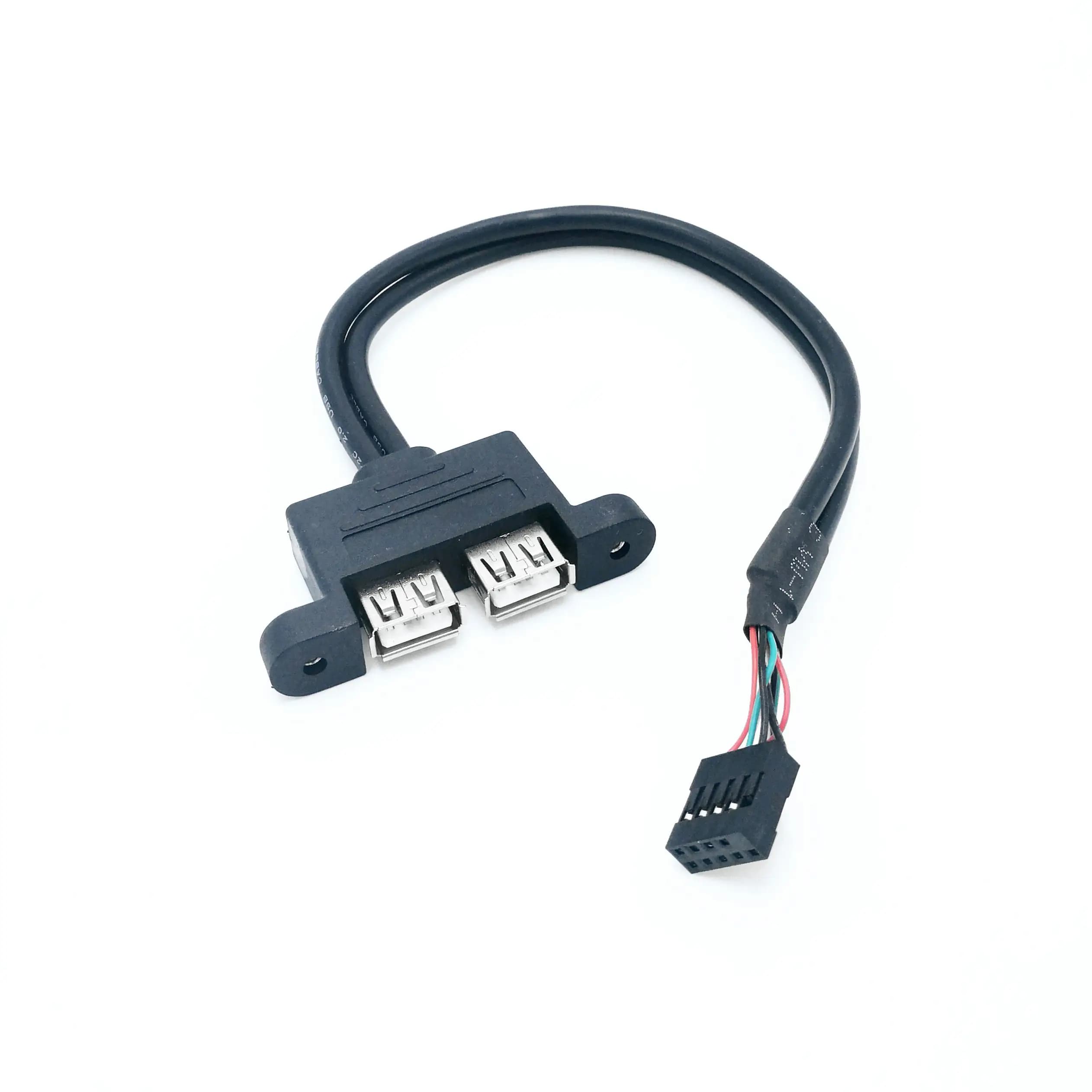 30cm 50cm Motherboard Internal 9 Pin to Dual 2-Port USB 2.0 A Female Panel Mounting Data Cable for Computer