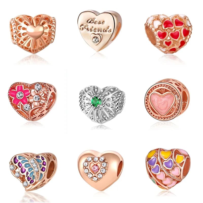 DIY Gold Heart Beads Jewelry Bracelet Charms for Women - Silver Perfume Accents, French Bijoux Bisuteria Bracciale