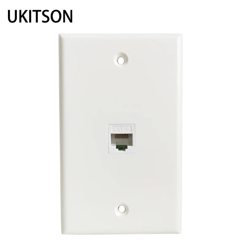 White Wall Plate with 1 Port CAT6 RJ45 Keystone Jack Female to Female Lan Socket for Internet Patch Cord - USA Faceplate