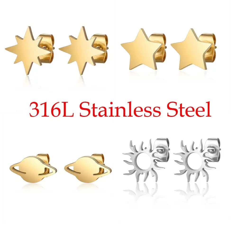 316L Stainless Steel Sun Star Meteor Stud Earring for Women - Perfect Gift for Parties - Elegant Jewelry Ear Studs