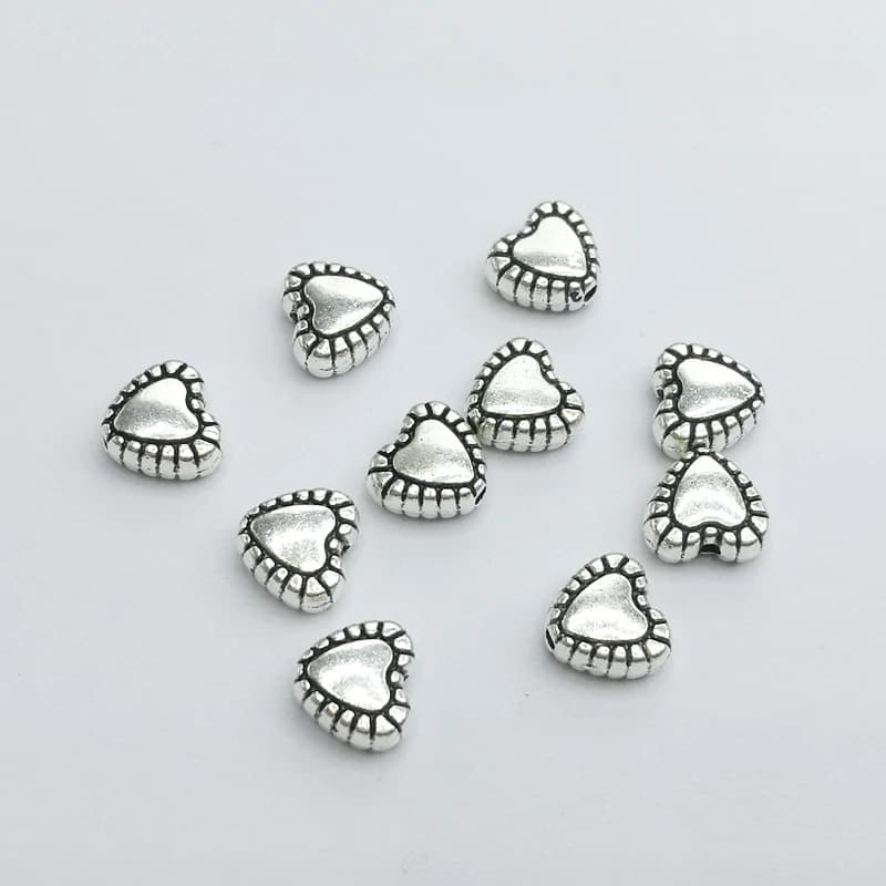 50pcs Antique Silver Plated Heart Spacer Beads 7x7.5mm for Jewelry DIY Making