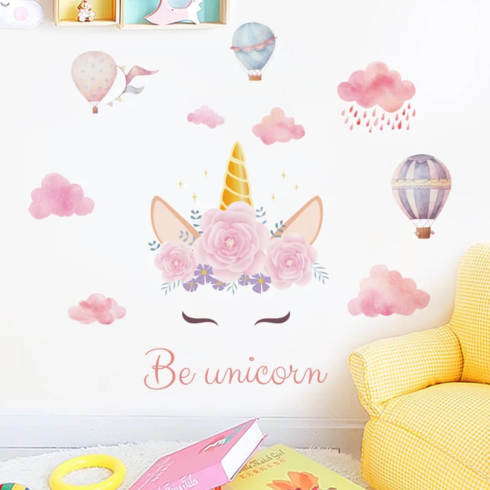 Cute Cartoon Wall Stickers: Fantasy Unicorn Pattern for Girly-Styled Baby Bedroom and Home Decoration (QT1569)