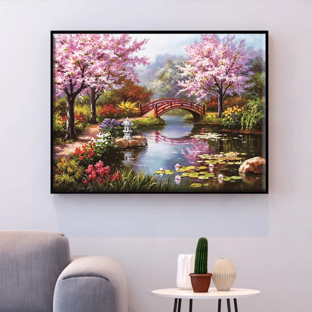 Relaxing Scenery Cross Stitch Embroidery Kit for DIY Home Decor - HUACAN Tree Landscape Needlework Set on White Canvas, 14CT, 40x50cm