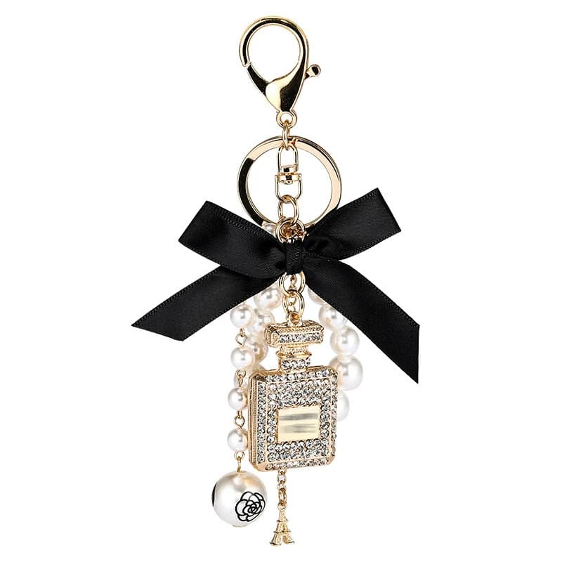 Imitation Pearl Perfume Bottle Keychain Car Key Ring Holder Bag Charm Pendant Accessories Bow Key Chain - Fashion Keyring