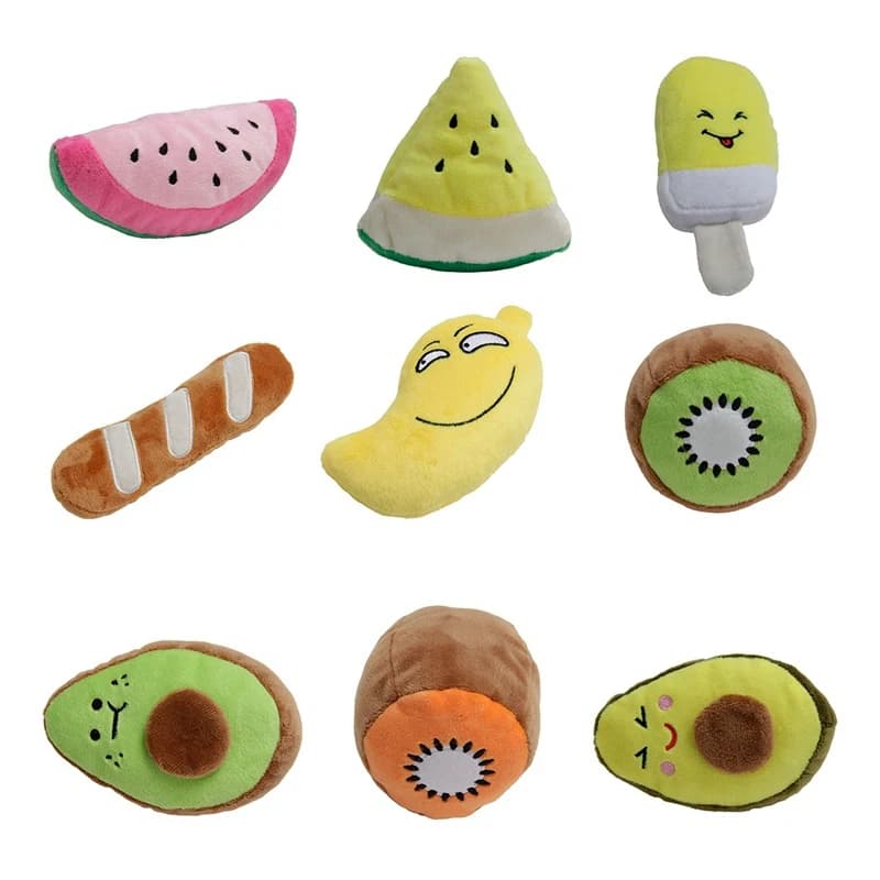 Plush Fruit Shaped Squeaky Dog Toy for Teeth Cleaning and Stress Relief
