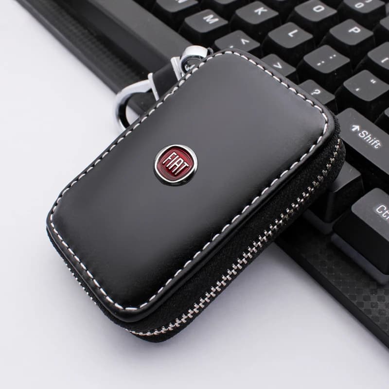 Genuine Leather Key Wallet Car Key Case Compatible with Fiat Panda Bravo Punto Linea Croma 500 595 Accessories - Multi-Function Key Holder