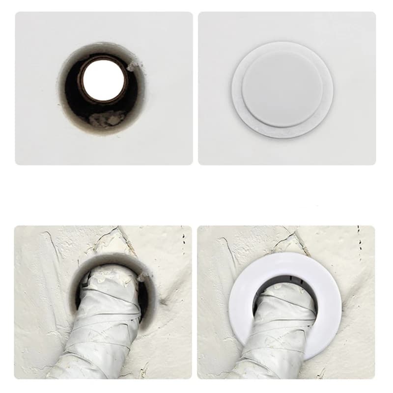 White Plastic Wall Hole Plug for Shielding Air Conditioning Pipe Hole Decorative Cover - 1 Piece