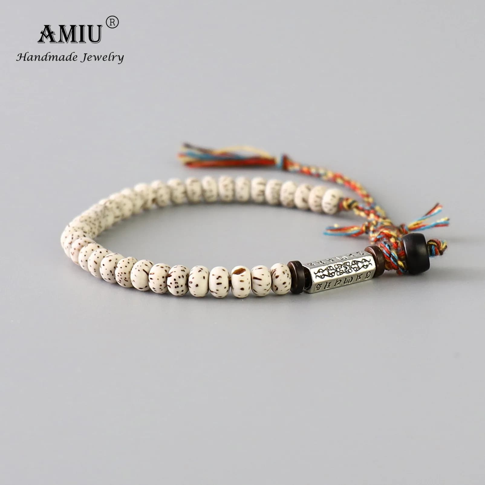 Handmade Tibetan Buddhist Lucky Knots Bracelet with Natural Bodhi Beads and Carved Amulet for Men - AMIU