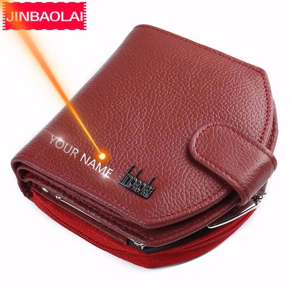 High Quality JINBAOLAI Genuine Leather Women's Wallet - Solid Red Purse & Card Holder