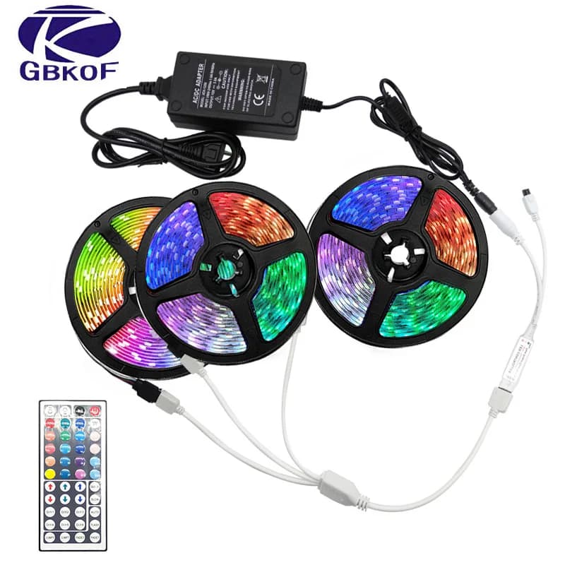 5M 10M 15M LED Strip Lights RGB 2835/5050 Color Changing Flexible Luces LED Light Strip with Remote Controller and 12V Power Adapter