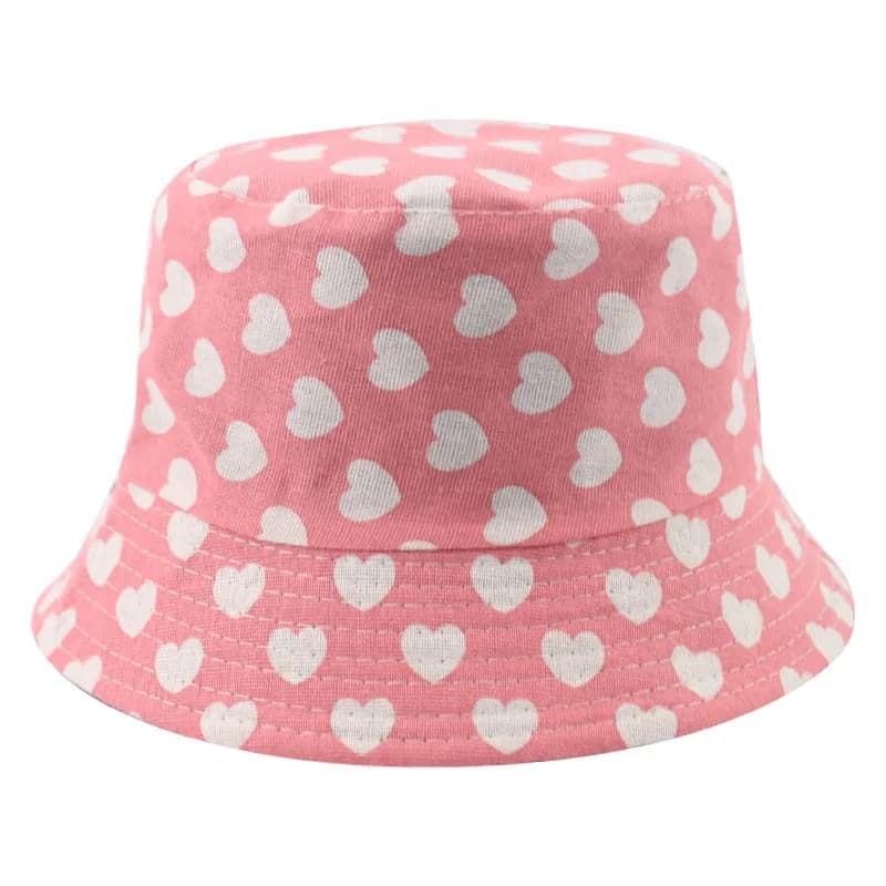 FOXMOTHER - Women's Reversible Pink Love Heart Print Bucket Hat Sun Cap for Fishing