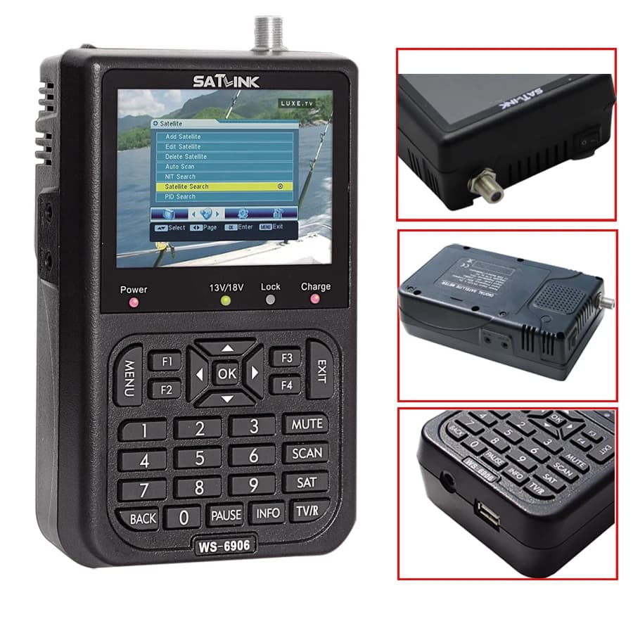 Satlink WS-6906 Digital Signal Finder - 3.5 LCD Screen DVB-S FTA QPSK Satellite Signal Meter for TV AV