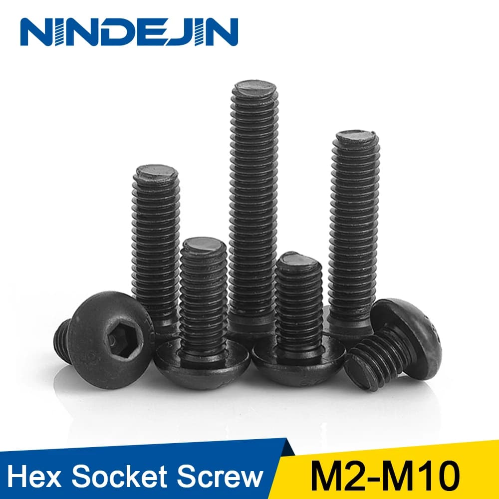 10-60pcs Bulk Pack ISO7380 Hex Screws M2 M2.5 M3 M4 M5 M6 M8 - Black Button Head Hex Socket Cap Screws - Hexagon Socket Round Head Screws