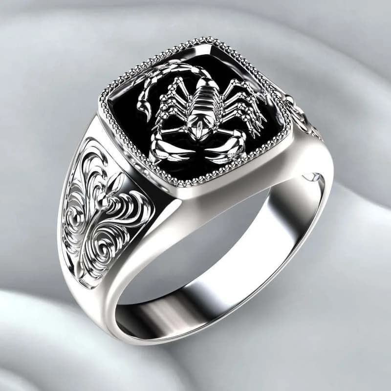 Punk Rock Poisonous Scorpion Embossed Flowers Carved Men's Trend Ring