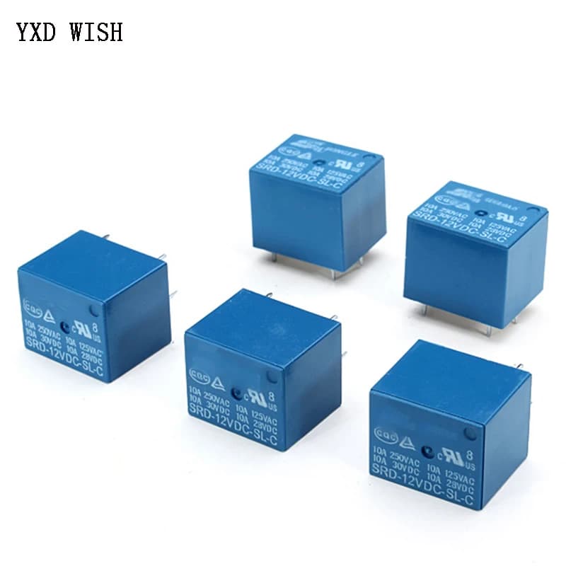 5pcs SRD Power Relays - 5V, 12V, 24V, 48V - 5 Pin, 10A, 250VAC