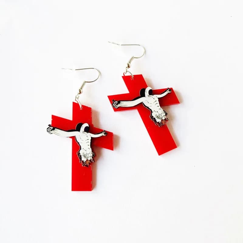 Oversized Red Cross Jesus Acrylic Punk Dangle Earrings for Women Men Night Club Party Jewelry