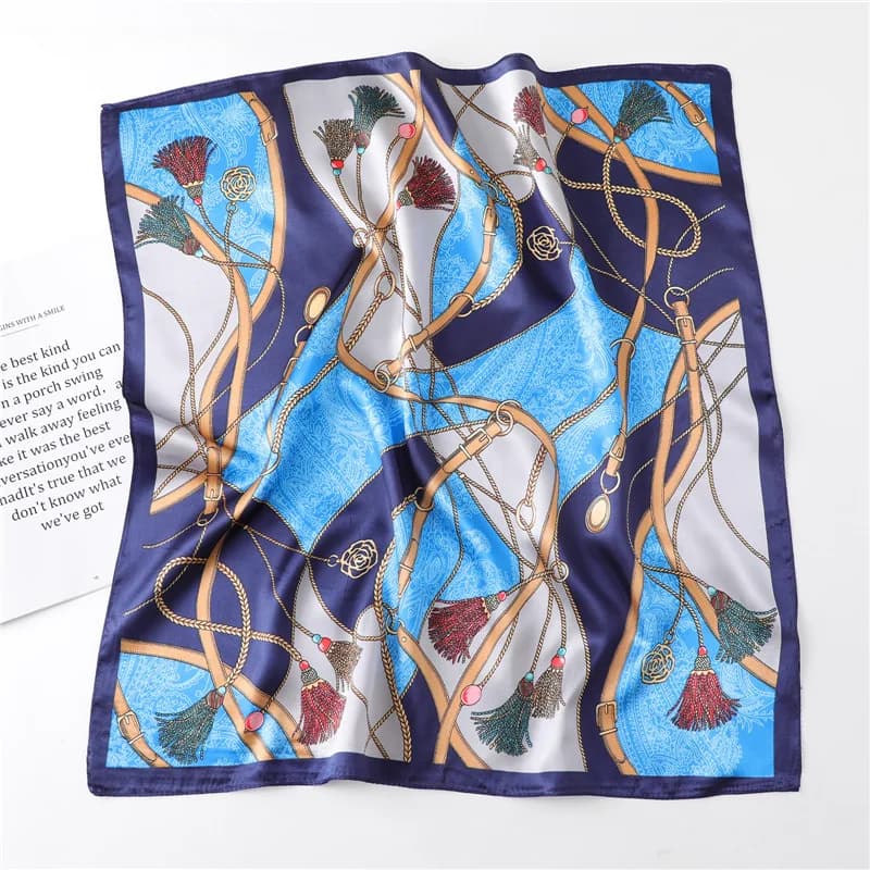 Women's Fashion Silk Square Scarf - 60cm Satin Neck Hair Tie Band, Bag Warp, Soft Neckerchief, Hijabs, and Head Female Foulard