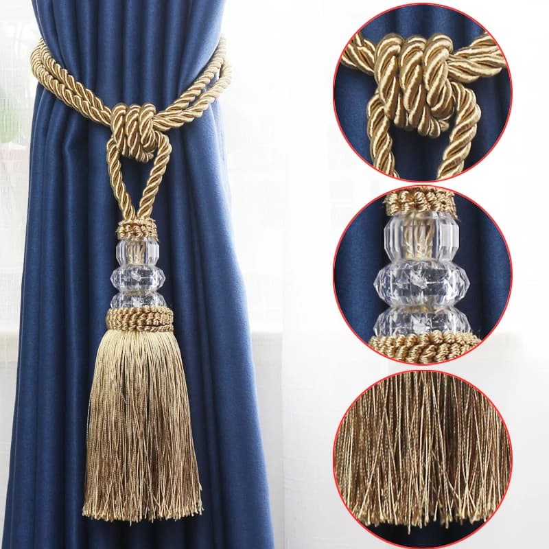 Gold Tassel Curtain Tieback - Decorative Curtains Holder Buckle Rope with Plastic Ball - 1 Piece - Accessory for Curtain Tie Backs - Bandage Rope