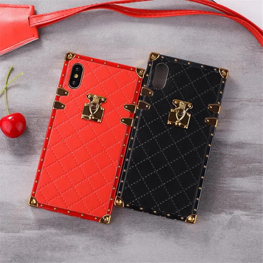Fashionable Square Lattice Vintage Coque Case - Luxury PU Leather Phone Back Cover for iPhone 12, X, 6, 6s, 7, 8 Plus, XR, and Xs Max