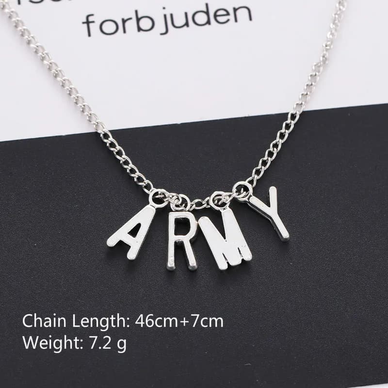 Kpop Jewelry ARMY Letter Necklace for Woman Alloy Letter Bangtan Boys Fan Necklace Fashion Party Accessories Girl BTS-114