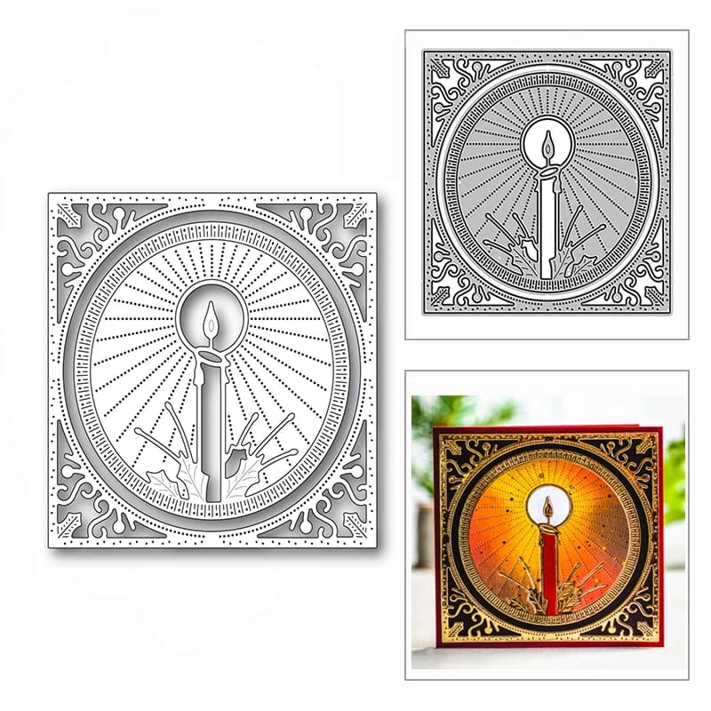 Christmas Square Candle Circle Metal Cutting Dies for DIY Scrapbooking, Card Making, Decor, and Embossing Crafts - No Stamps