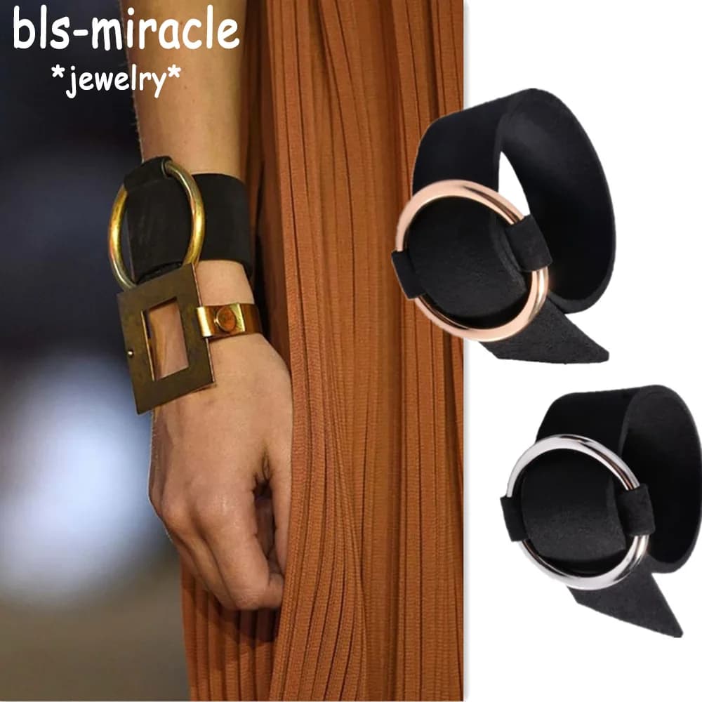 Wholesale BA-132: Black Round Leather Bangle Bracelet with Metal Accents for Women's Parties - Bls-miracle Bohemia Punk