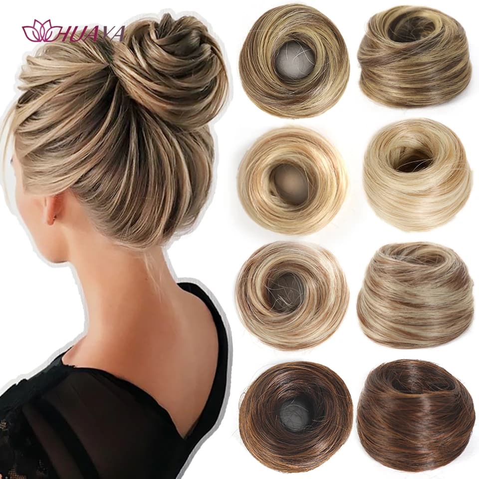 Messy Bun Hair Piece Straight Chignon Extension Mini Rubber Band Hair Bun Scrunchies Synthetic Donut Wig Accessory Updo Bun Hair