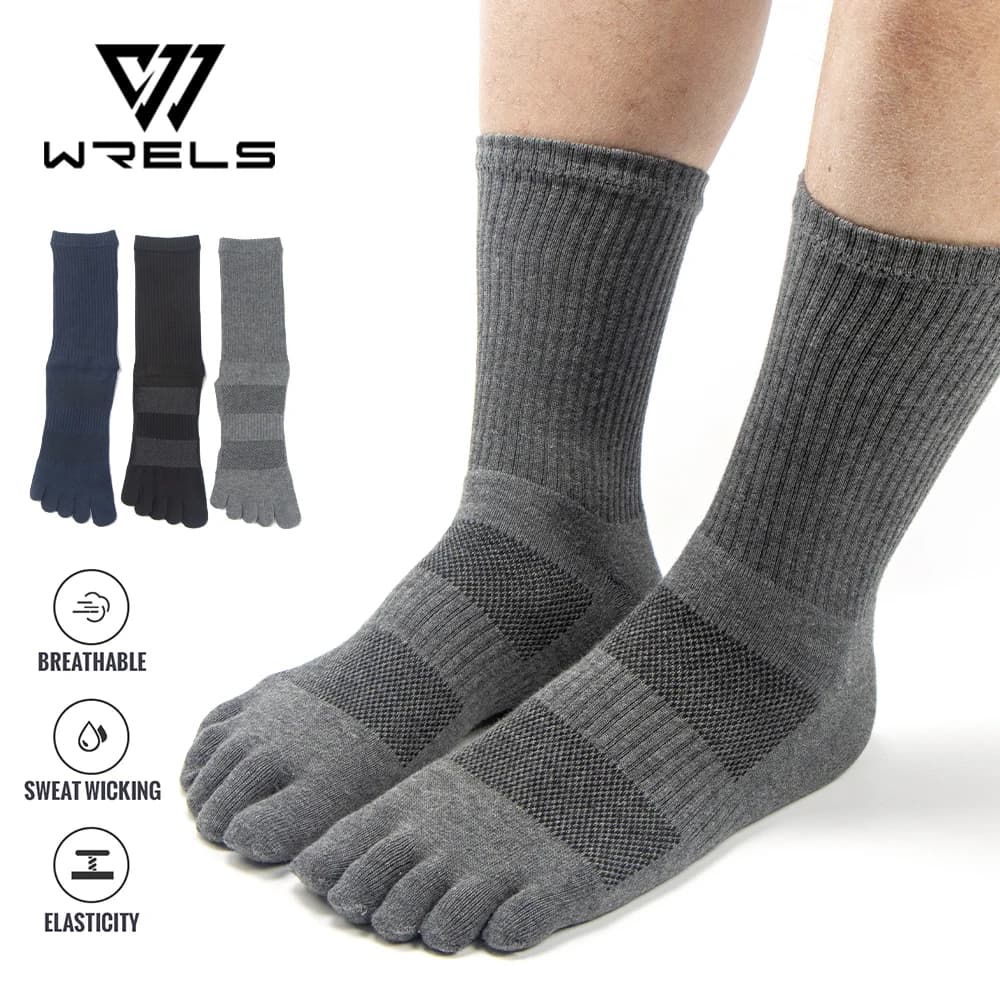 WRELS Toe Socks Cotton Athletic Running Five Finger Socks Long Tube Outdoor Five Toe Socks Shock for Trail Running Warking Ride