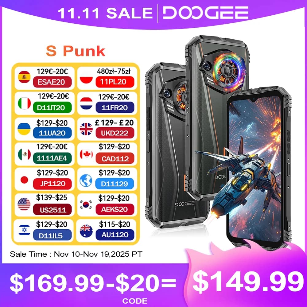 【Brand+】Global Version DOOGEE S Punk Pro Rugged Phone LED Light Effect 8GB RAM 512GB ROM 6.6” FHD+ 90Hz 10800mAh Battery NFC