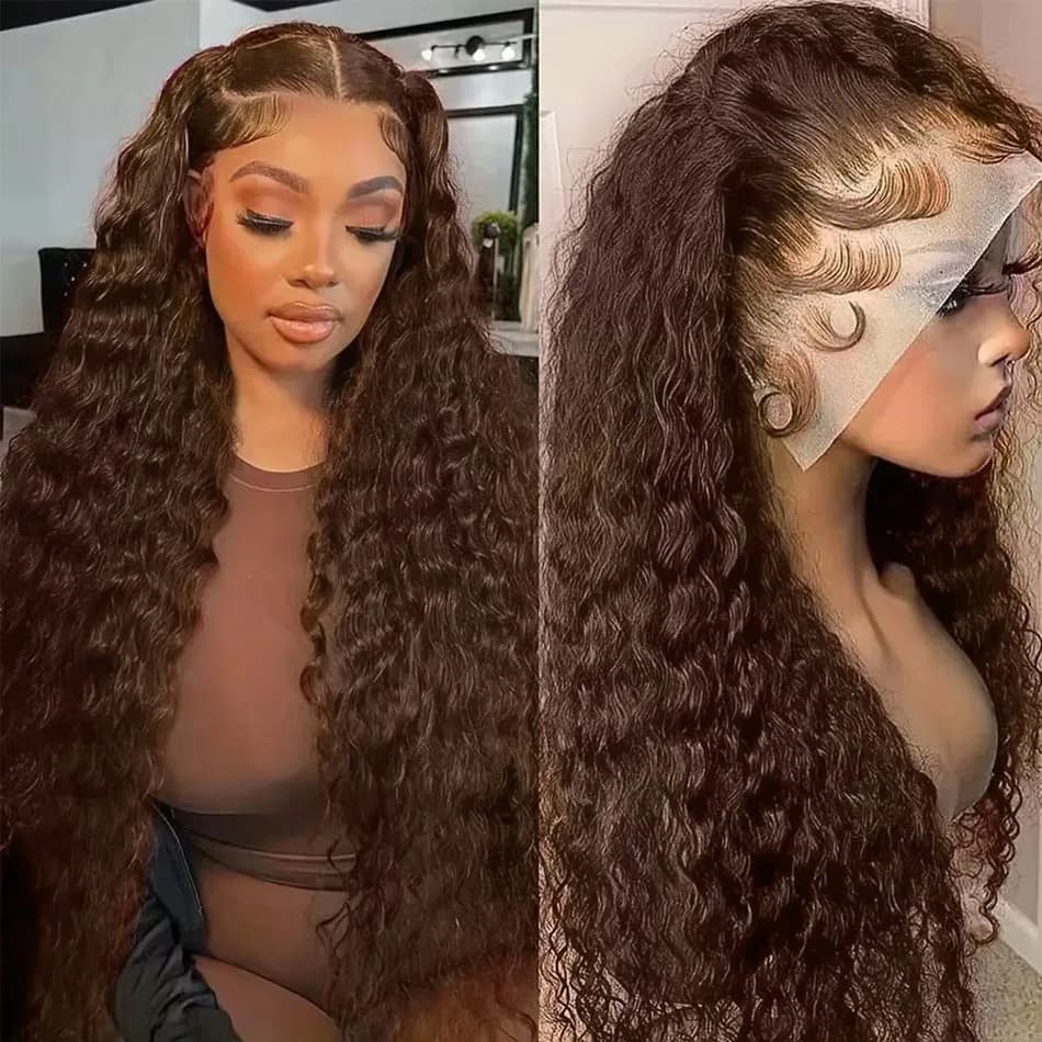 YKB chocolate Brown Curly 13x6 HD Lace Frontal Wigs Human Hair Deep Wave Lace Front Wig 2# Red Colored 30 Inch Brazilian 220%