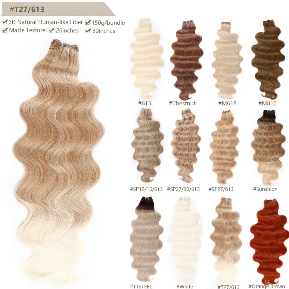 T27/613 Blonde Body Wave Synthetic Hair Weave Bundles Soft Human-Like Heat Resistant Fiber Matte Body Wave Ponytail Hair Bundle