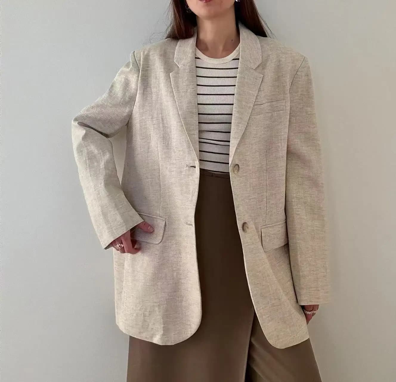 2025 Spring / Summer New Women Fashion Linen Basic Jacket Basic Blazer