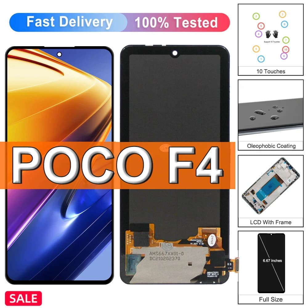 6.67" AMOLED For Xiaomi POCO F4 LCD Display +Touch Screen Digitizer Replacement with Frame For POCOF4 lcd 22021211RG, 22021211RI