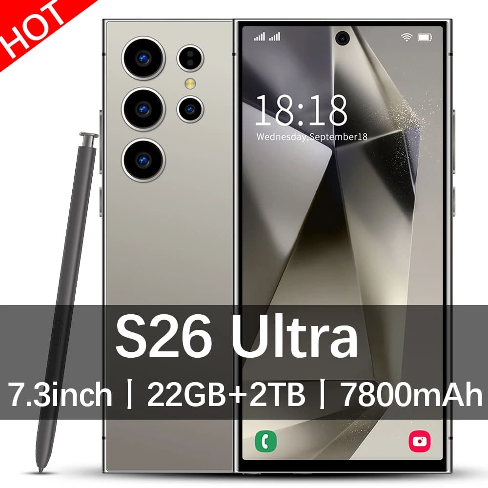 2026 HOT S26 Ultra NEW 7.3HD Global Edition Original Smart Dual Card 7800mAh Battery Facial Recognition Function