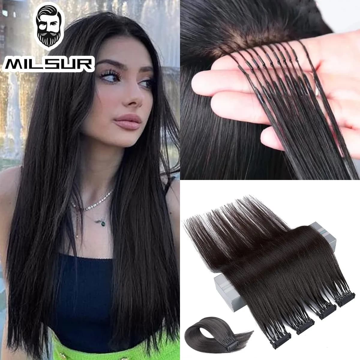 6D Human Hair Extensions Fast Install Straight Hair Piece 6D-2 1g/Strand Invisible Micro Beads Hair 100% Natural Human Hair