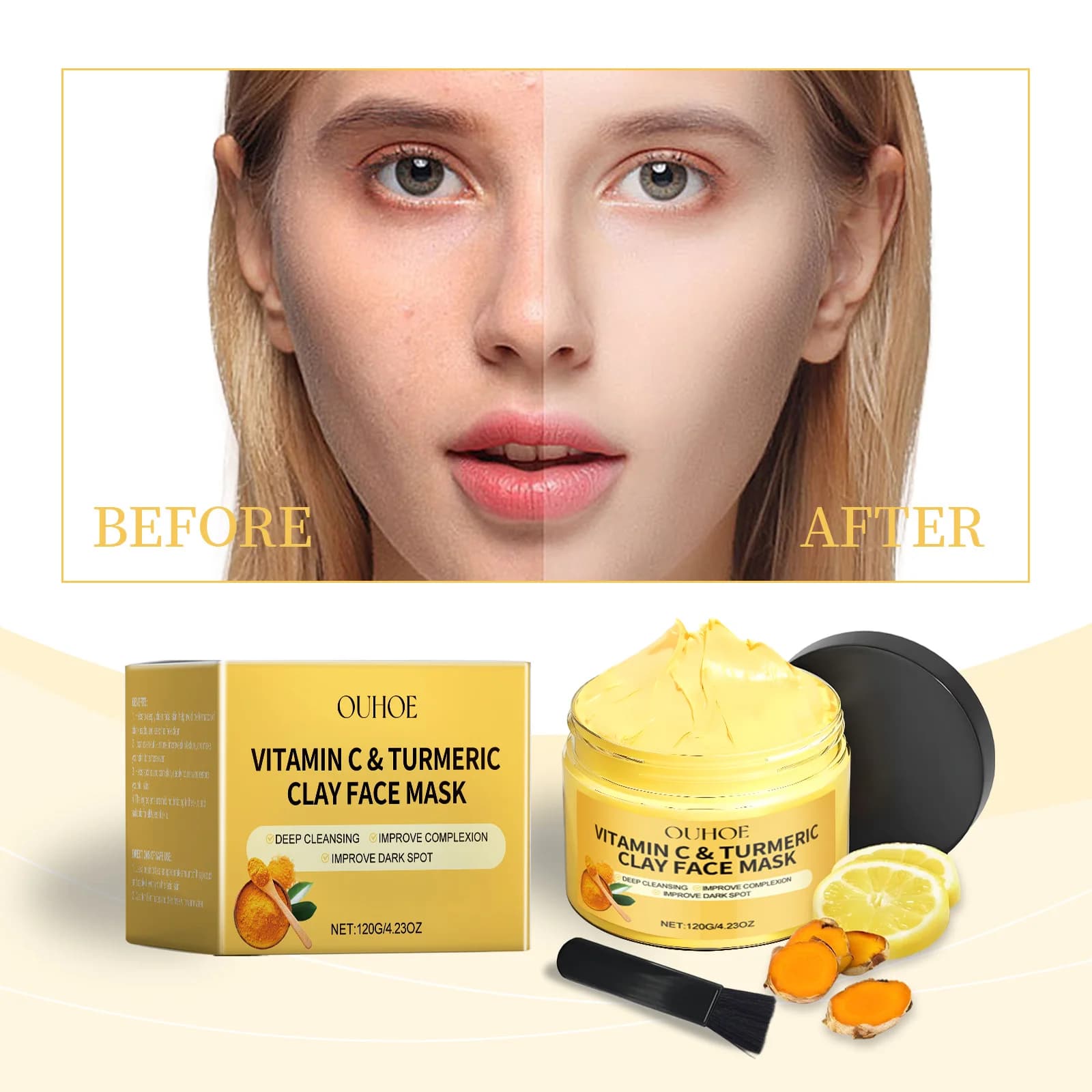 Ouhoe 120g Vitamin C Exfoliating Facial Mask Turmeric Cleansing Shrinking Pores Hydrating Moisturizer Reduce Dullness Clay Mask