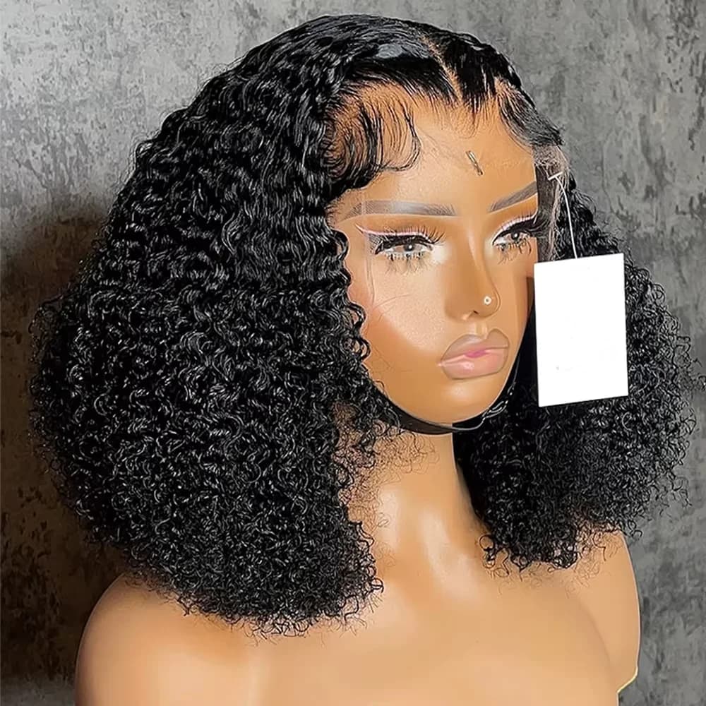 13x4 Lace Front Human Hair Wigs 100% Human Hair Pre Plucked Deep Wave Curly Short Bob Wigs For Women 4x4 Lace Closure Wig 220%