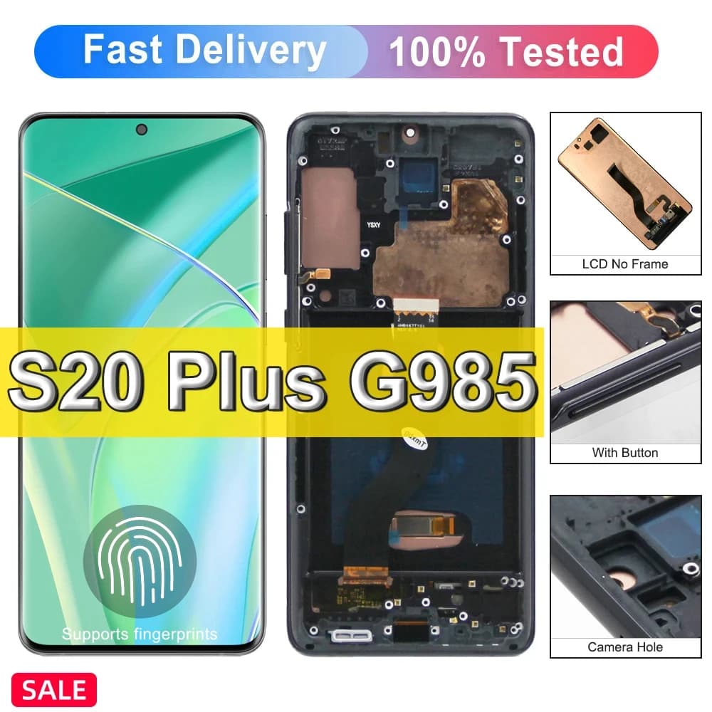 S20 Plus lcd G985F G986F/DS AMOLED lcd For Samsung Galaxy S20 Plus Display 5G G986B/DS G986F Touch Screen Digitizer With Frame