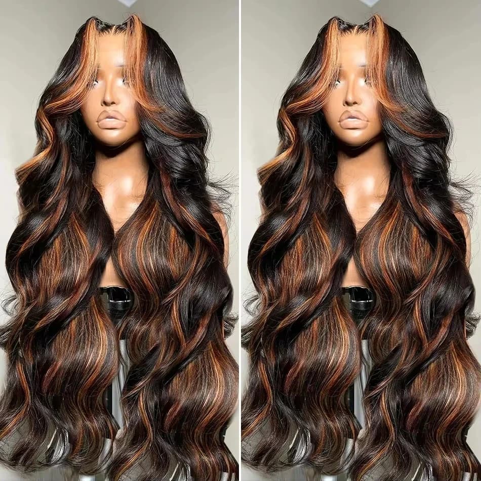 Ombre Highlight Body Wave 13x4 HD Lace Front Human Hair Wig Curly 1B/30 Black Brown Colored 13x6 Lace Frontal Wigs For Women